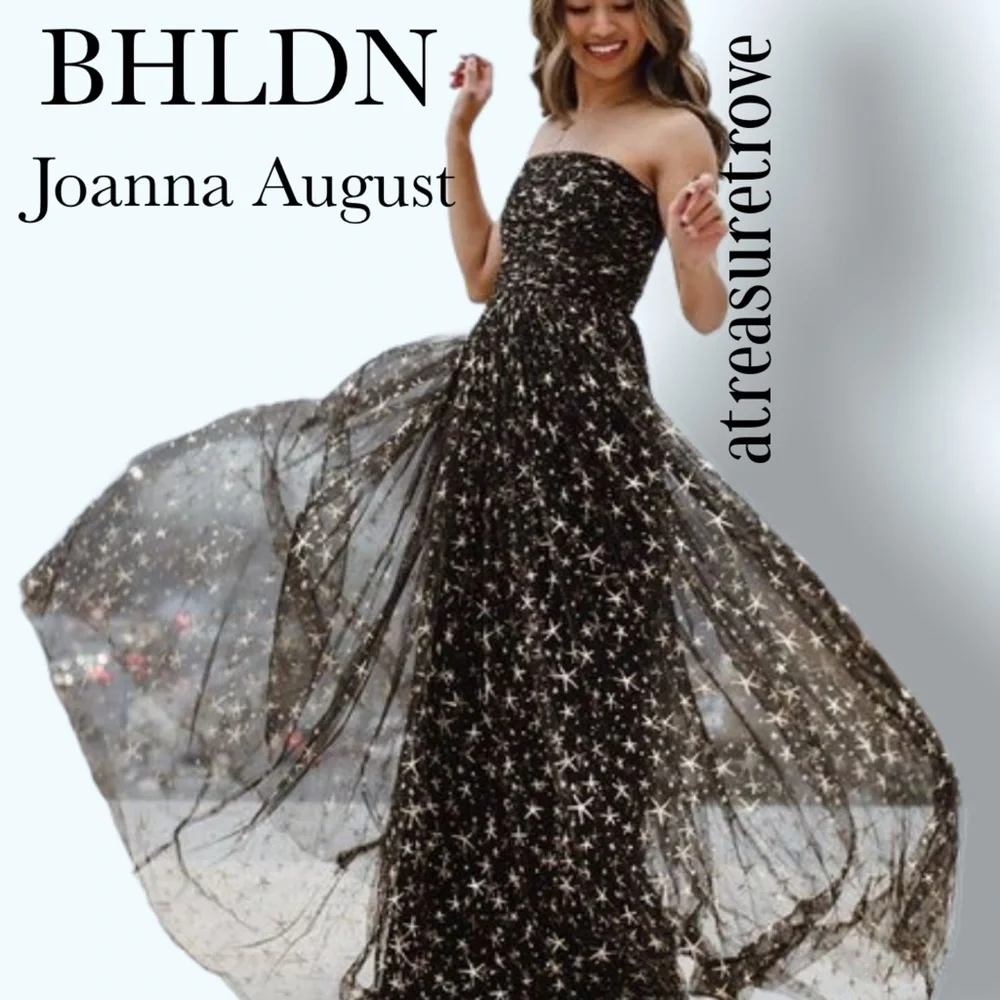 Joanna August x BHLDN Brenda 2 Black Gold Celestial Star Tulle Strapless Maxi - Picture 2 of 10